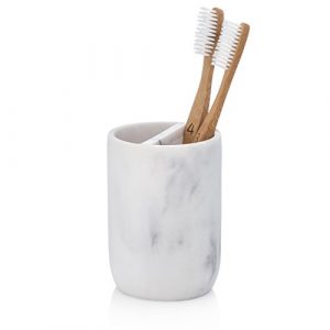 EssentraHome Blanc Collection White Toothbrush Holder Stand for Vanity Countertops