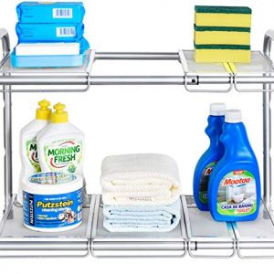 Bextsware Under Sink Shelf Organizer, 2-Tier Storage Rack with Flexible & Expandable 15 to 25 inches for Kitchen Bathroom Cabinet